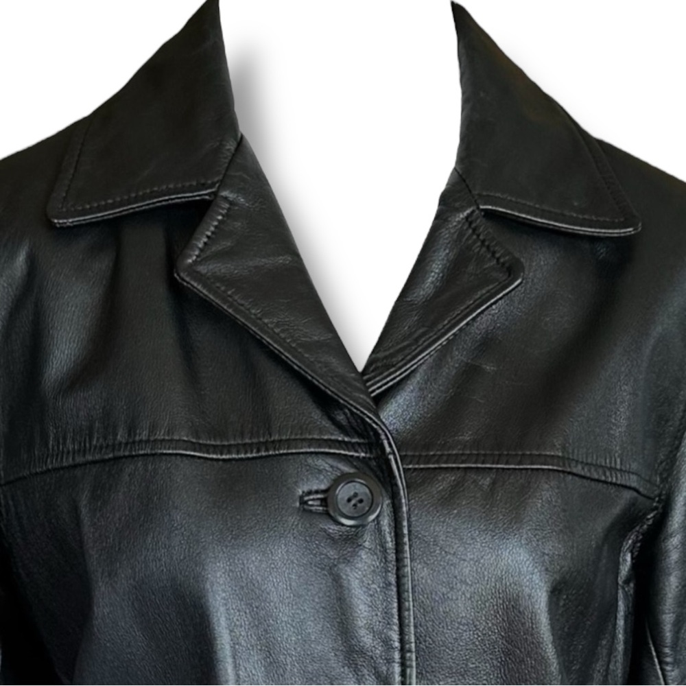 Vtg Colebrook & Co Black Leather Jacket Size Petite Medium - Picture 2 of 15